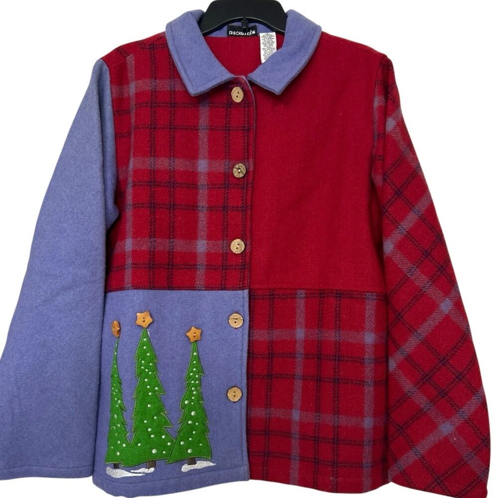 Vintage Christmas Patchwork Wool Blend Jacket Coa… - image 1